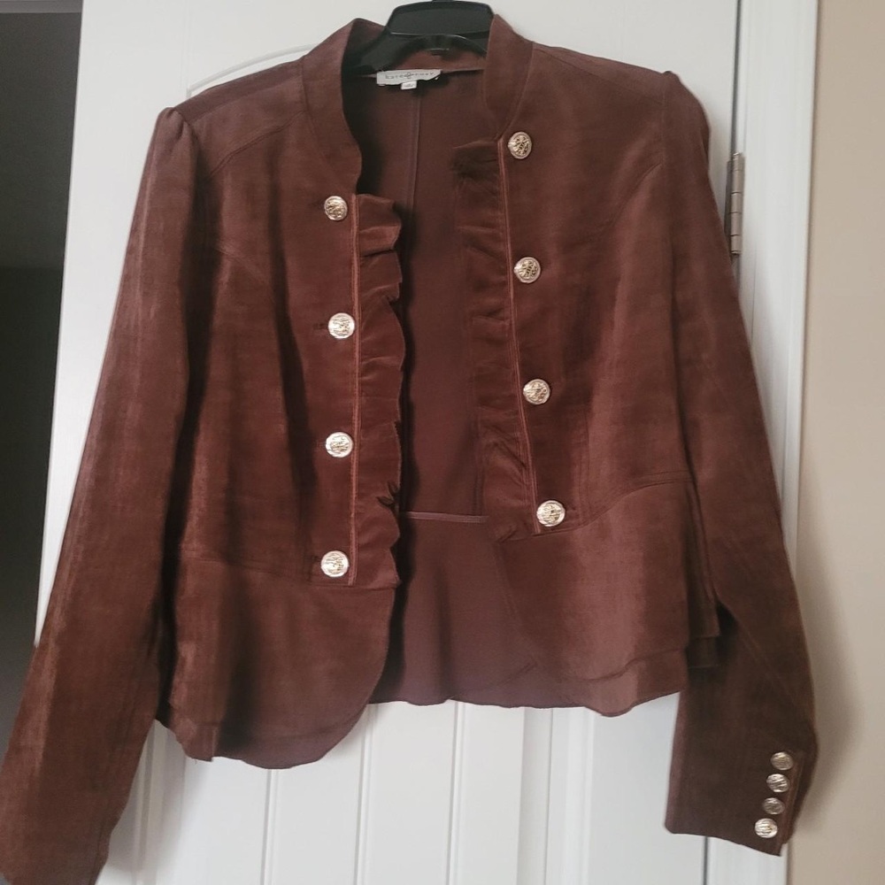 Elegant Brown Women's Blazer with Gold Button Details
